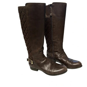 Isaac Mizrahi Tally Quilted Boot Dark Brown Leather Upper Riding Boot Womens 6.5
